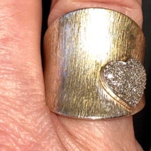 Kay Jewelers 14K Gold Washed Sterling Silver Ring With Diamond Encrusted Heart